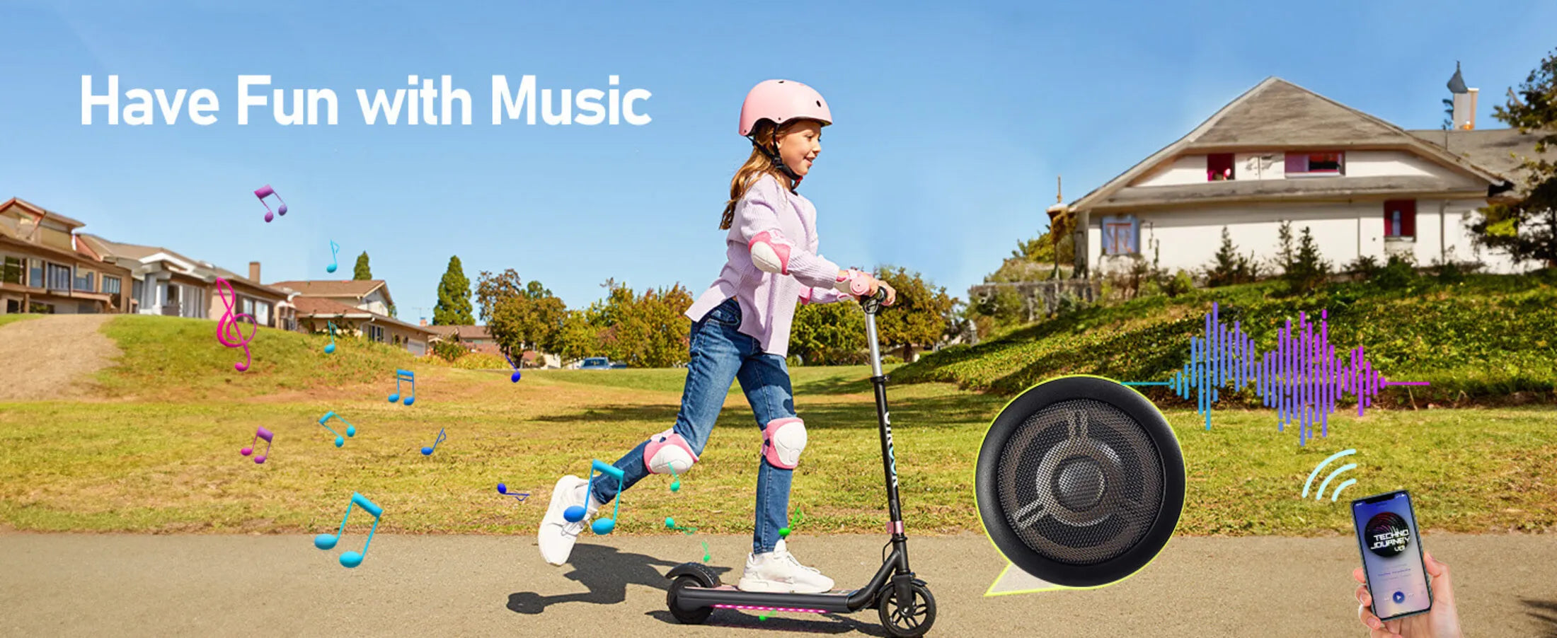 GYROOR H30 Max Kids Electric Scooter With Bluetooth Music Speaker - Pink A-Plus Content - 6