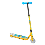 A front and side  view of a GYROOR Minions KS2 Electric Kids Scooter - Yellow - with blue handlebar and deck design on a white background