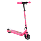A front and side view of a GYROOR Minions H30 Max Kids Scooter - Pink - with pink handlebars on a white background