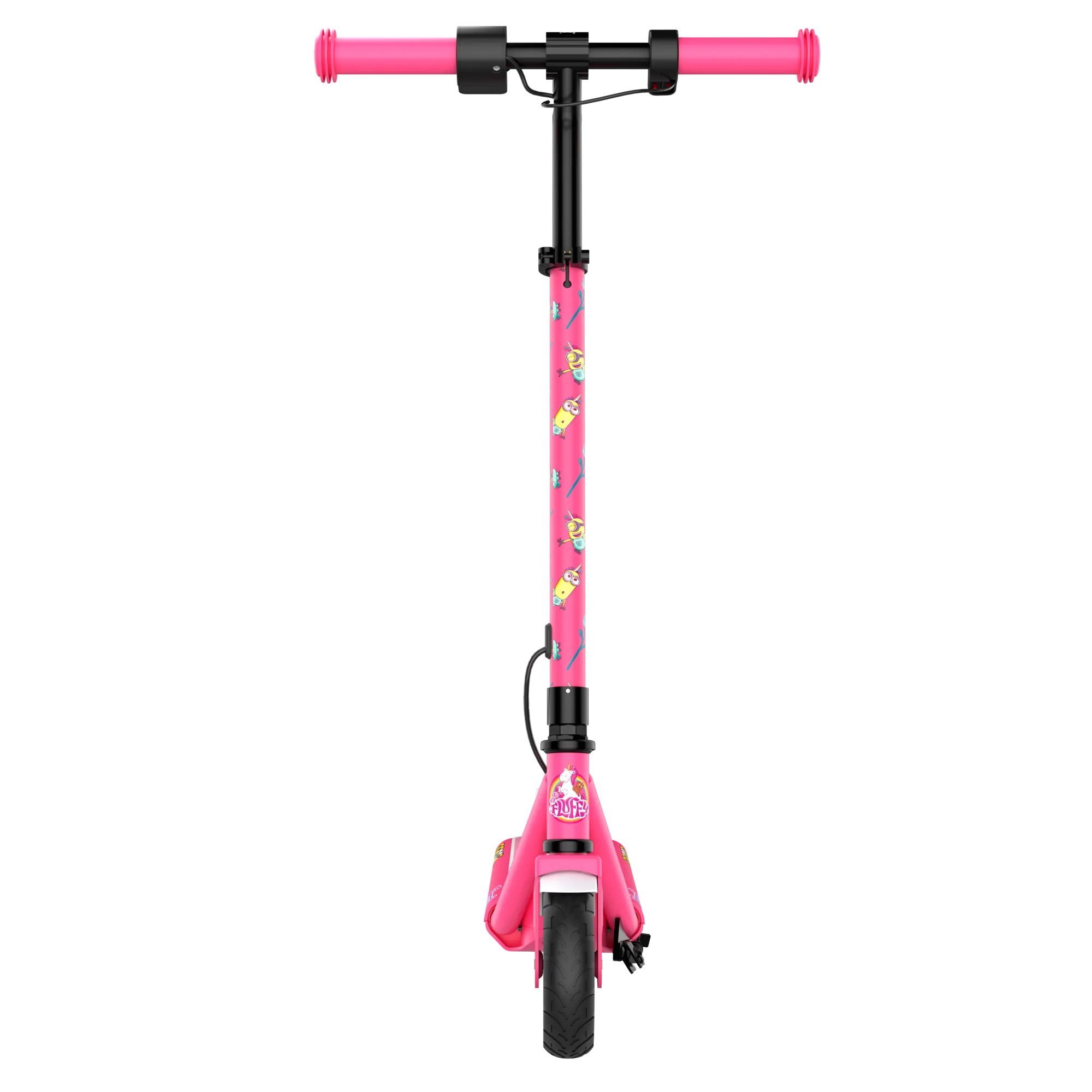 A front view of a GYROOR Minions H30 Max Kids Scooter - Pink - with pink handlebars on a white background