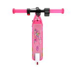 A top-down view of a GYROOR Minions H30 Max Kids Scooter - Pink - with pink handlebars and Minions characters and GYROOR logo on a white background