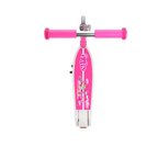 A top-down view of a GYROOR Minions KS2 Electric Kids Scooter - Pink - with pink handlebar and Minions design  with colorful design on a white background