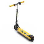 A back and side view of a GYROOR Minions H30 Max Kids Scooter - Yellow - with yellow handlebars and Minions characters on a white background