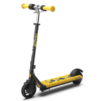 A front and side view of a GYROOR Minions H30 Max Kids Scooter - Yellow - with yellow handlebars and Minions characters on a white background