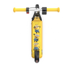 A top-down view of a GYROOR Minions H30 Max Kids Scooter - Yellow - with yellow handlebars and Minions characters and GYROOR logo on a white background