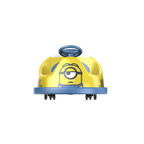 Front view of a GYROOR Minions Kids Yellow Bumper Car with blue accents and a cartoon face on a white background.