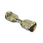 A front and side view of a GYROOR Minions G13 gray and yellow hoverboard on a white background
