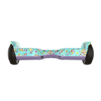 A back view of a green and yellow GYROOR Minions G13 hoverboard on a white background