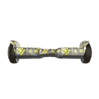 A back view of a black and yellow GYROOR Minions G13 hoverboard on a white background