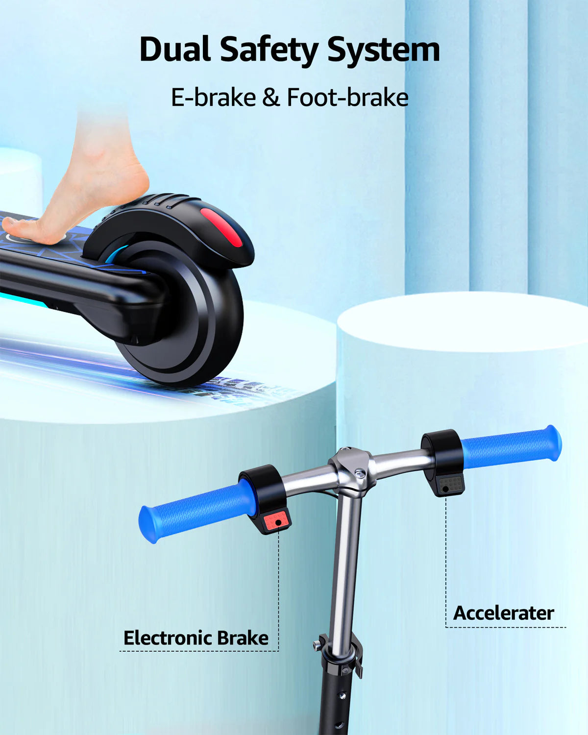 GYROOR H30 Max Kids Electric Scooter With Bluetooth Beats - Blue