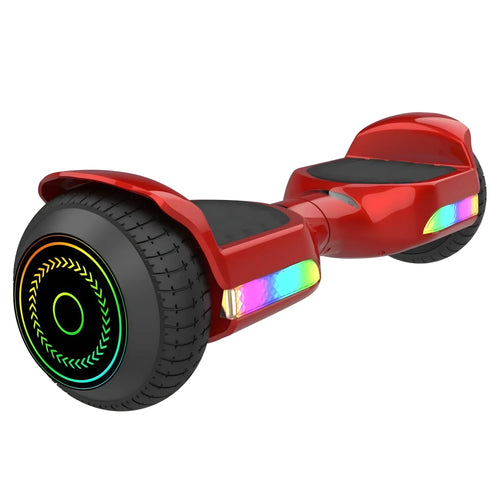 Red GYROOR G11 Swift hoverboard with colorful LED lights on a white background