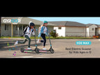 Two kids riding on GYROOR H30 Max e-scooters in an urban setting.